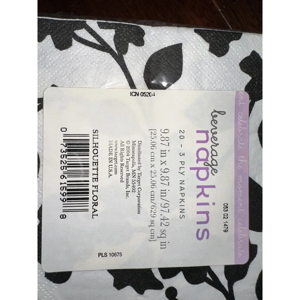Target Paper Floral Burst (2) Beverage; (2) Lunch Napkins NEW NOS 2004 black wh - Picture 3 of 6